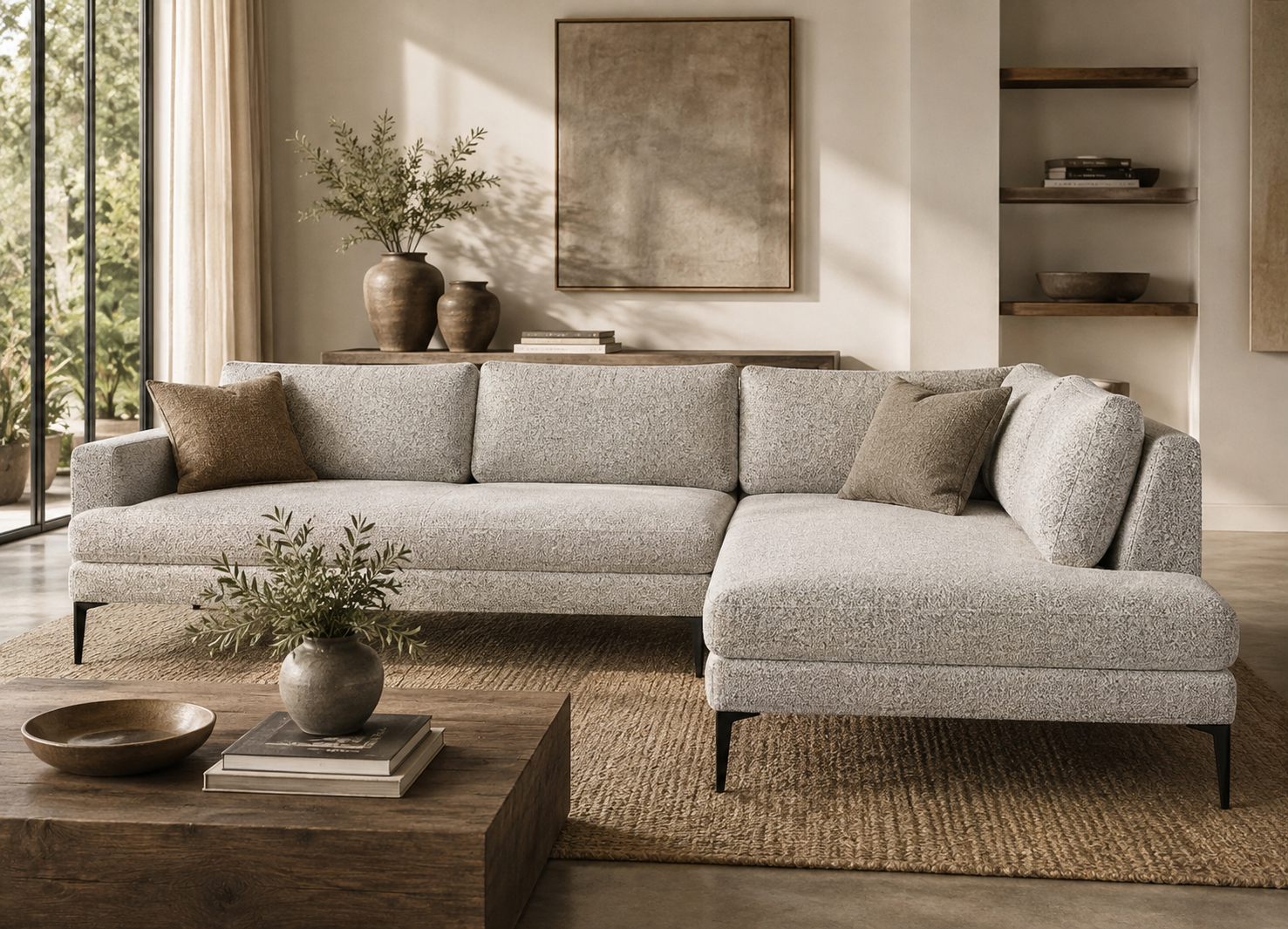 West Elm Andes 105" 2-Piece Bumper Chaise Sectional in Gravel Twill