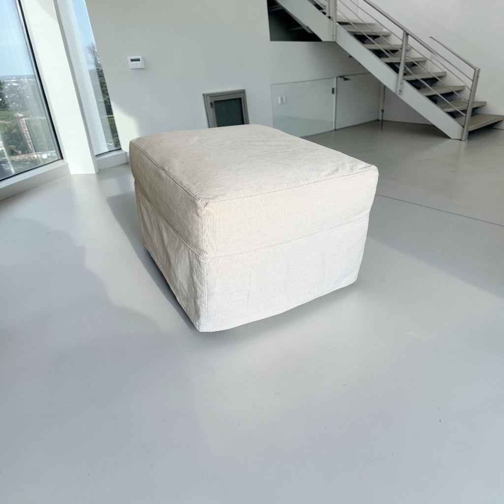 Crate & Barrel Slipcovered Swivel Rocking Chair with Slipcovered Rolling Ottoman in Muslin Natural