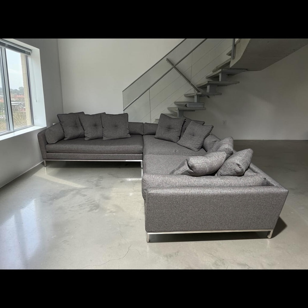 Restoration Hardware Cordoba 139” x 118” 3 Piece, XL wide Sofa Sectional, Heavy Down Blend Cushions in Charcoal Performance Linen Basketweave