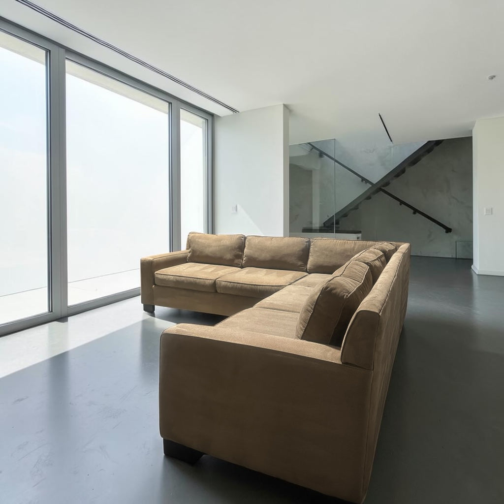 West Elm Urban 95” x 95” L Shape, 3 Piece Sectional in Amalfi Cappuccino Herringbone Microfiber