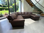 Arhaus Colby 124” 3 Piece U Shape Sofa Chaise Leather Sofa in Bronco Whiskey