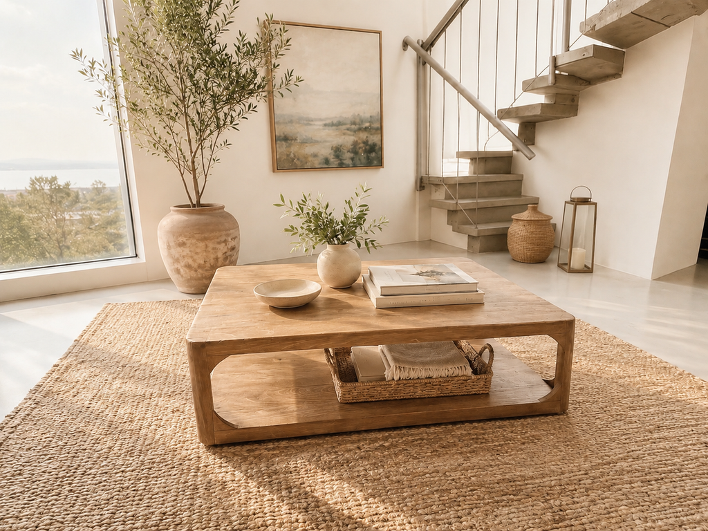 Restoration Hardware Trieste 46" Rectangular Coffee Table in Greige Oak