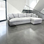 Crate & Barrel Lounge Deep 125” Sofa Chaise, Down Blend Cushions in Performance Taft Cement