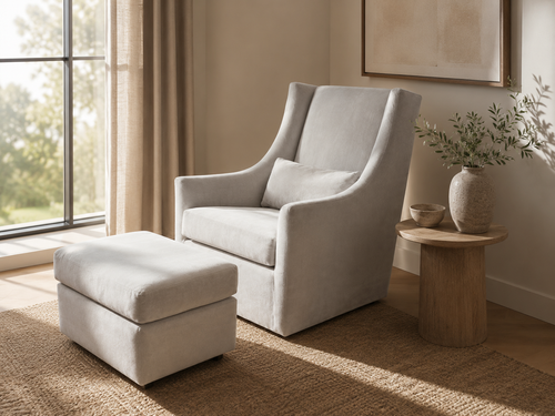 West Elm Nursery Glider Chair and Ottoman set in Performance Microfiber in Frost Gray