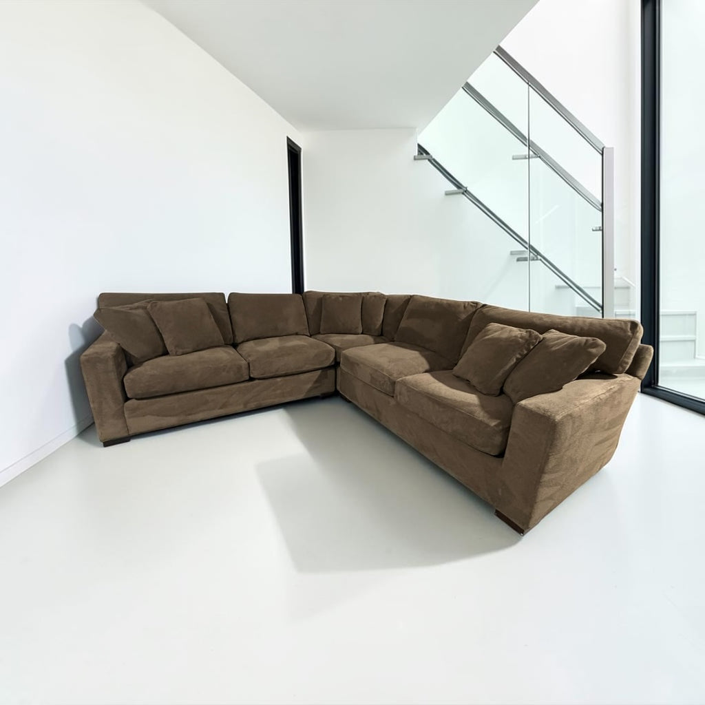 Crate & Barrel Axis 113" 3 Piece L Shape Sectional in Mammoth Mocha Teddy Bear (super soft fabric)