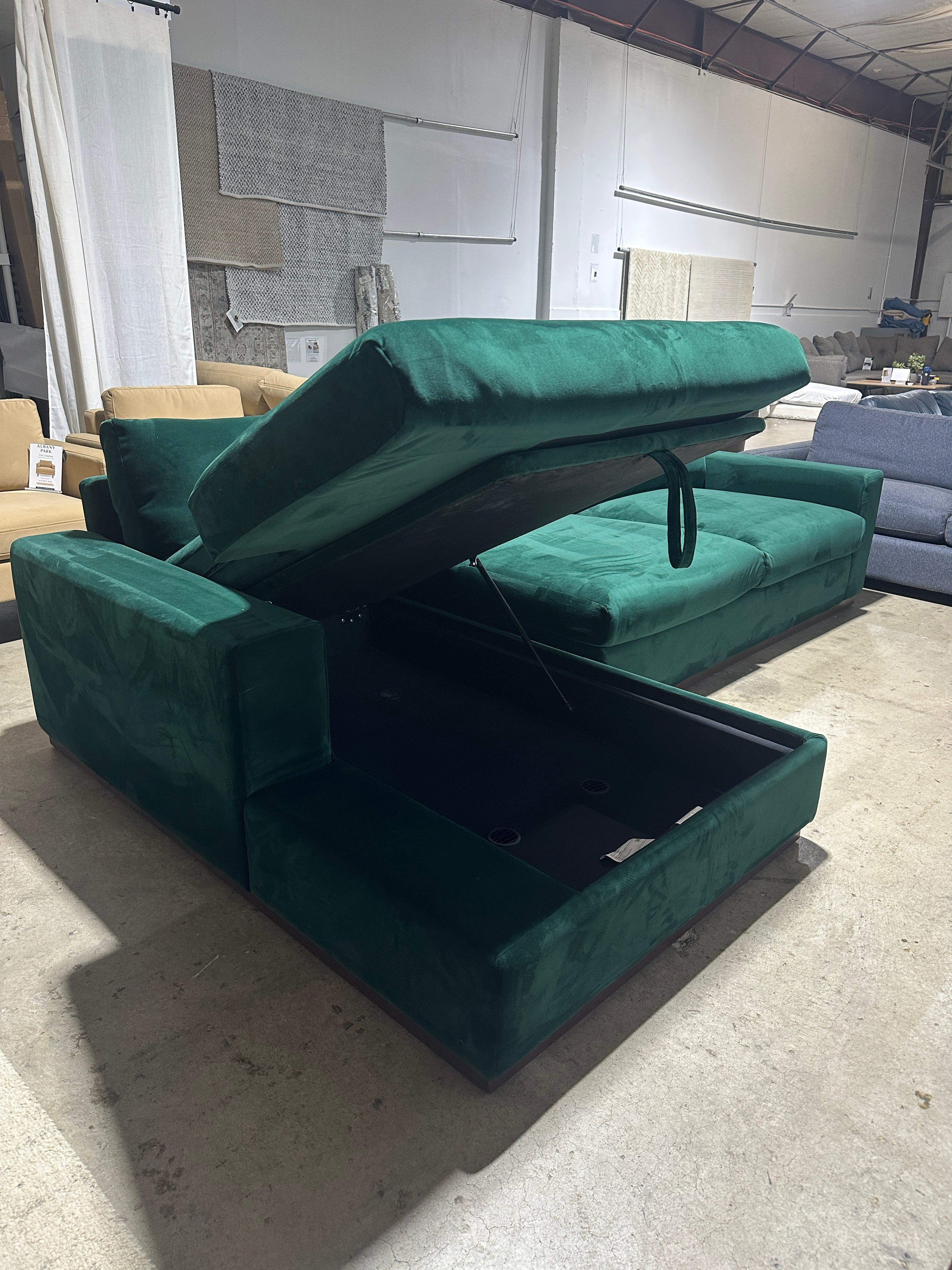 Joybird Holt 122” 2 Piece Sofa Chaise Sectional in Royale Evergreen.