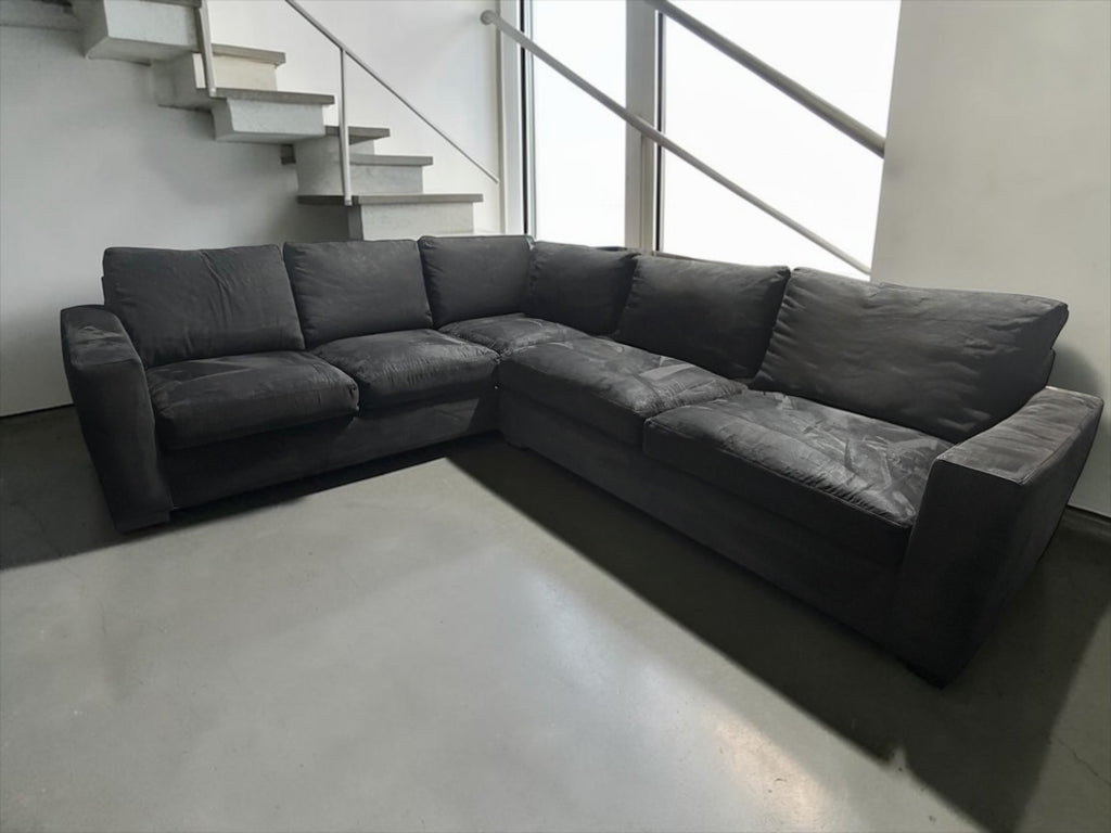 Room & Board Metro 113” x 97” L Shape Sectional Sofa in Dawson Ebony Velvet Microfiber