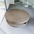 Restoration Hardware Ligne Open 55” Round Coffee Table in Brushed Brown Oak