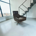 West Elm Austin Leather Swivel Chair in Charcoal Green Leather