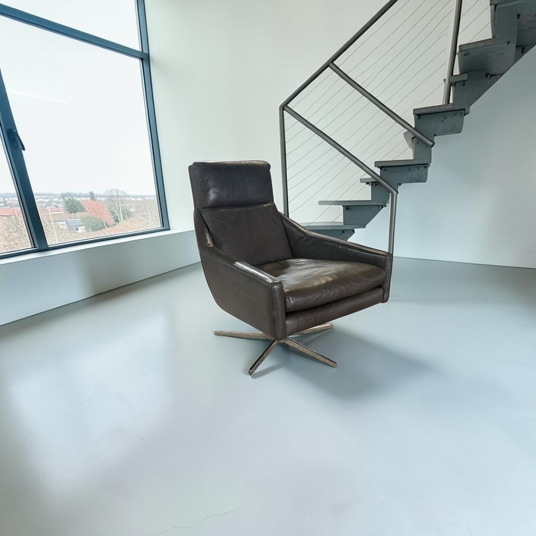 West Elm Austin Leather Swivel Chair in Charcoal Green Leather