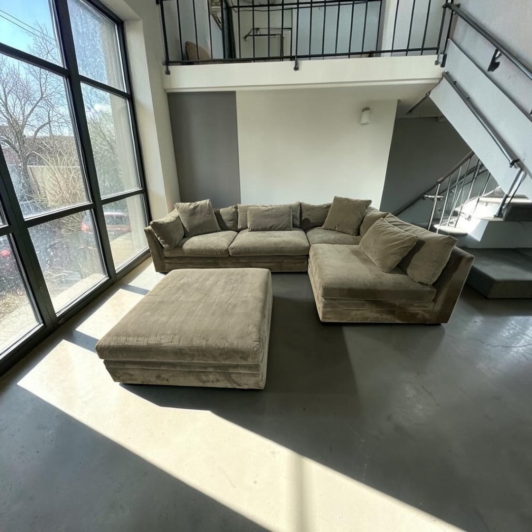Arhaus Pavo 2-
Piece Sectional w/ Ottoman in Adria Sage Performance Microfiber