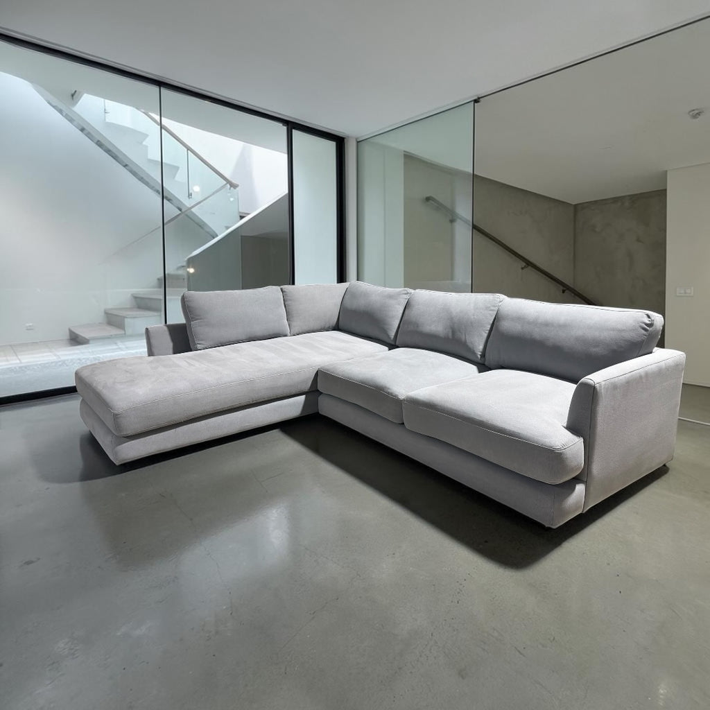 West Elm Haven 108” 2-Piece Bumper Chaise Sectional, Heavy Down Blend Cushions in Storm Gray Washed Canvas
