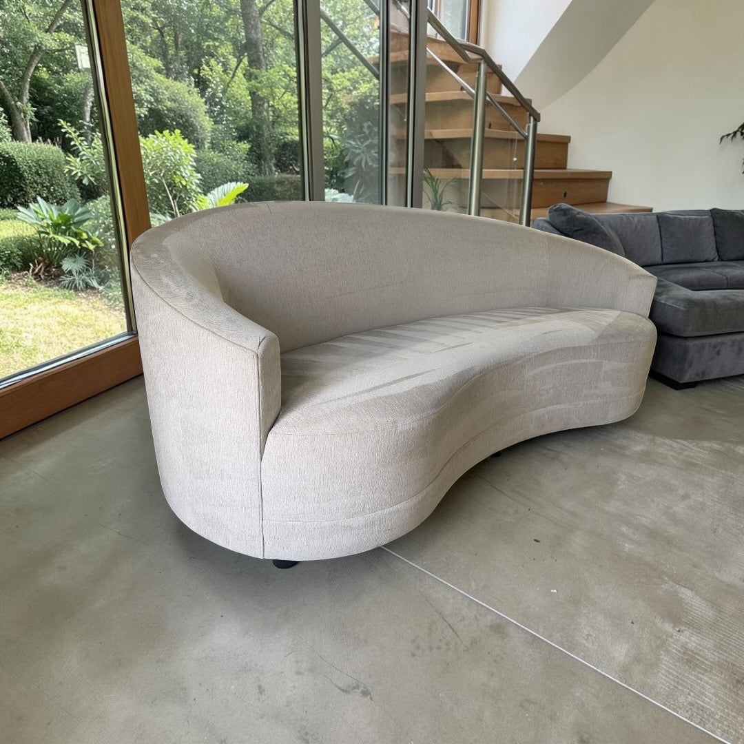 Crate & Barrel Infiniti 88” Curve Back Sofa in Synergy 
Fabric, Oatmeal Heathered Chenille