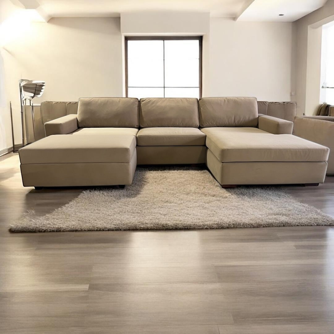 Albany Park 122" Barton Sofa Chaise Sectional in Camel Tan Performance Velvet