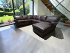 Arhaus Colby 124” 3 Piece U Shape Sofa Chaise Leather Sofa in Bronco Whiskey