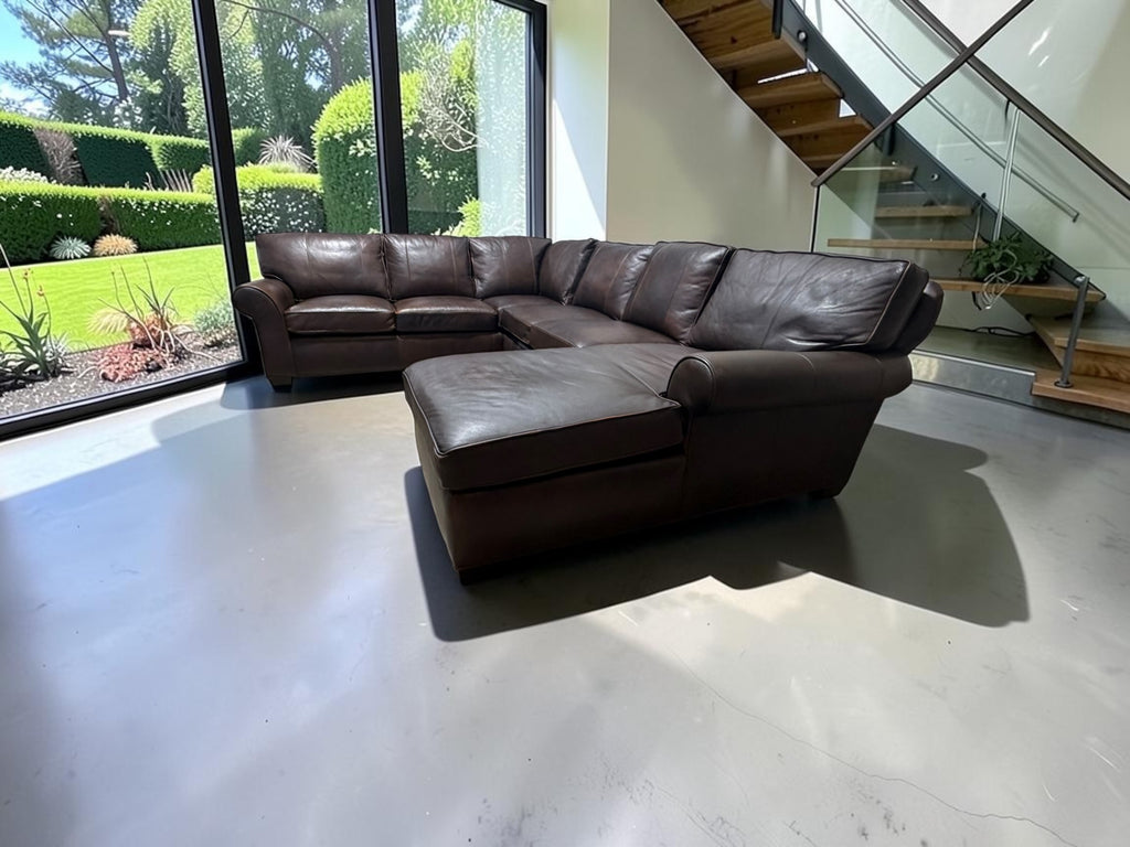 Arhaus Colby 124” 3 Piece U Shape Sofa Chaise Leather Sofa in Bronco Whiskey