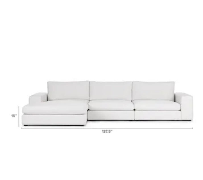 Article Beta 139” Modular 3 Piece Sofa Chaise Sectional in Quartz White