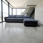 Room & Board Linger 116” 2 piece Sofa Chaise Sectional, Down Blend Cushions in Sumner Navy.