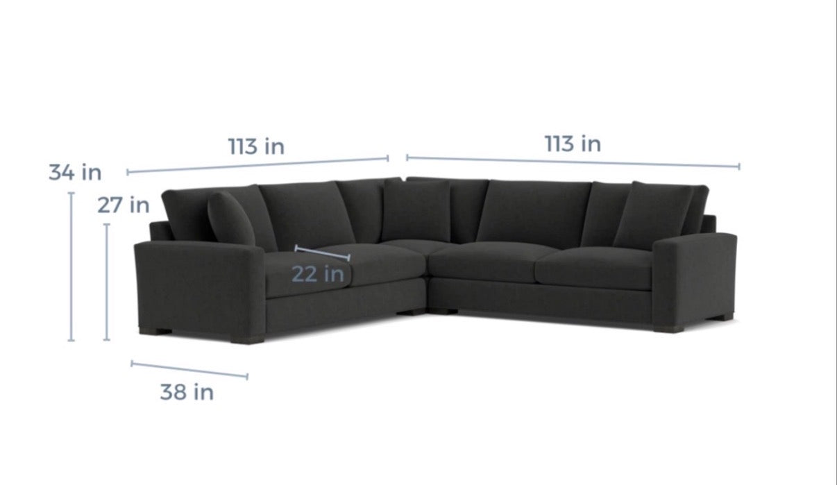 Room & Board Metro 113” 4 Piece L Shape, extra 30” Armless Chair in Shelly Carbon Microfiber