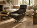 West Elm Austin Leather Swivel Chair in Charcoal Green Leather