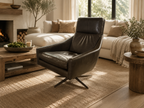 West Elm Austin Leather Swivel Chair in Charcoal Green Leather