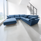 West Elm Harmony 117” 3 Piece L Shape w/ Ottoman in Midnight Performance Distressed Velvet