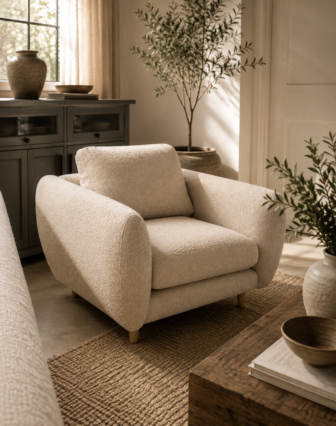 Article Sanders 37" Lounge Chair & Ottoman in Sandstone Wool Bouclé