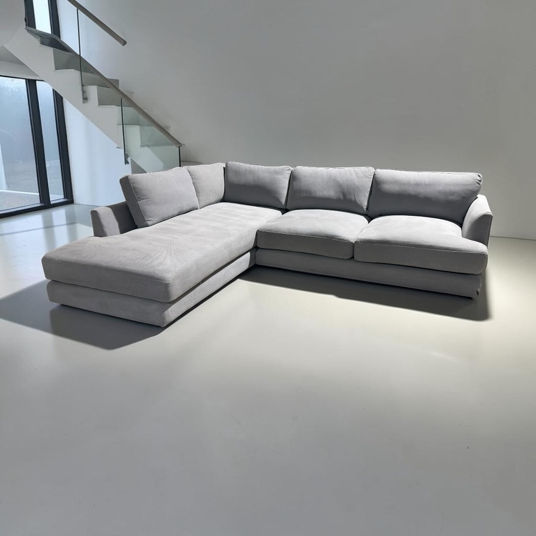 West Elm Haven 108” 2-Piece Bumper Chaise Sectional, Heavy Down Blend Cushions in Storm Gray Washed Canvas