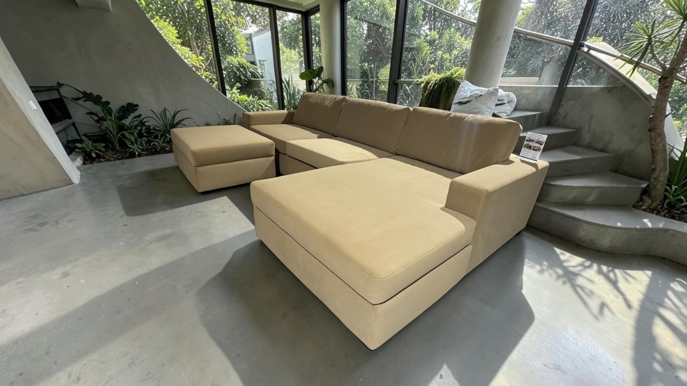 Albany Park 122" Barton Sofa Chaise Sectional in Camel Tan Performance Velvet