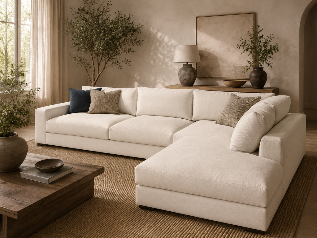 West Elm Dalton 121” Sofa Chaise Sectional in Sand Velvet