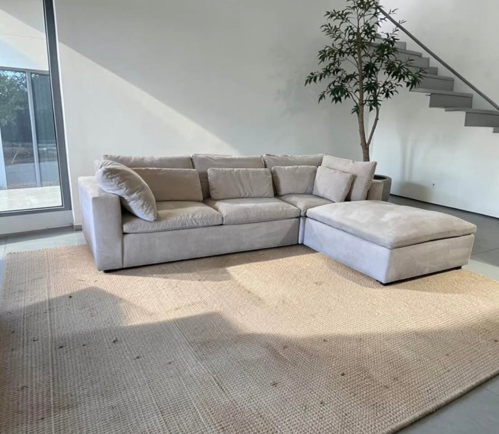 West Harmony 122" Modular Reversible 3-Piece Ottoman Sectional in Sand Distressed Velvet