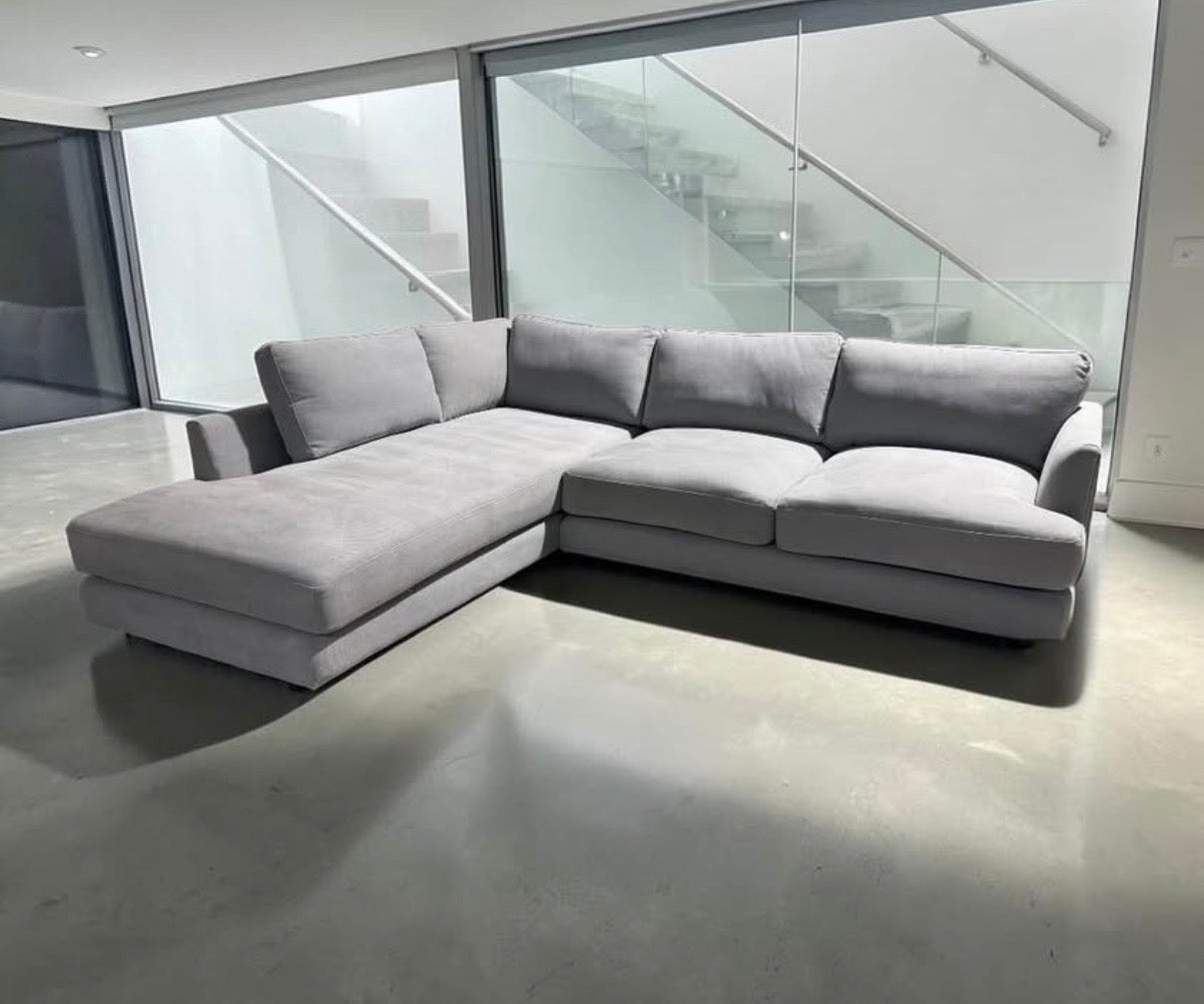 West Elm Haven 108" 2-Piece Bumper Chaise Sectional, Heavy Down Blend Cushions in Storm Gray Washed Canvas