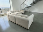 Crate & Barrel Bucktown 142” Modular 5-Piece Curved L-Shaped Wedge Sectional Sofa in Vanilla Belden boucle