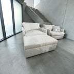Crate & Barrel Lounge Deep 49” Chair & Half w/ Rolling Folding Table Ottoman in Taft Cement
