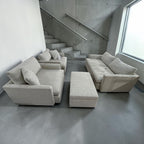 Crate & Barrel Lounge Deep 49” Chair & Half w/ Rolling Folding Table Ottoman in Taft Cement

