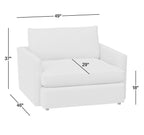 Crate & Barrel Lounge Deep 49” Chair & Half w/ Rolling Folding Table Ottoman in Taft Cement
