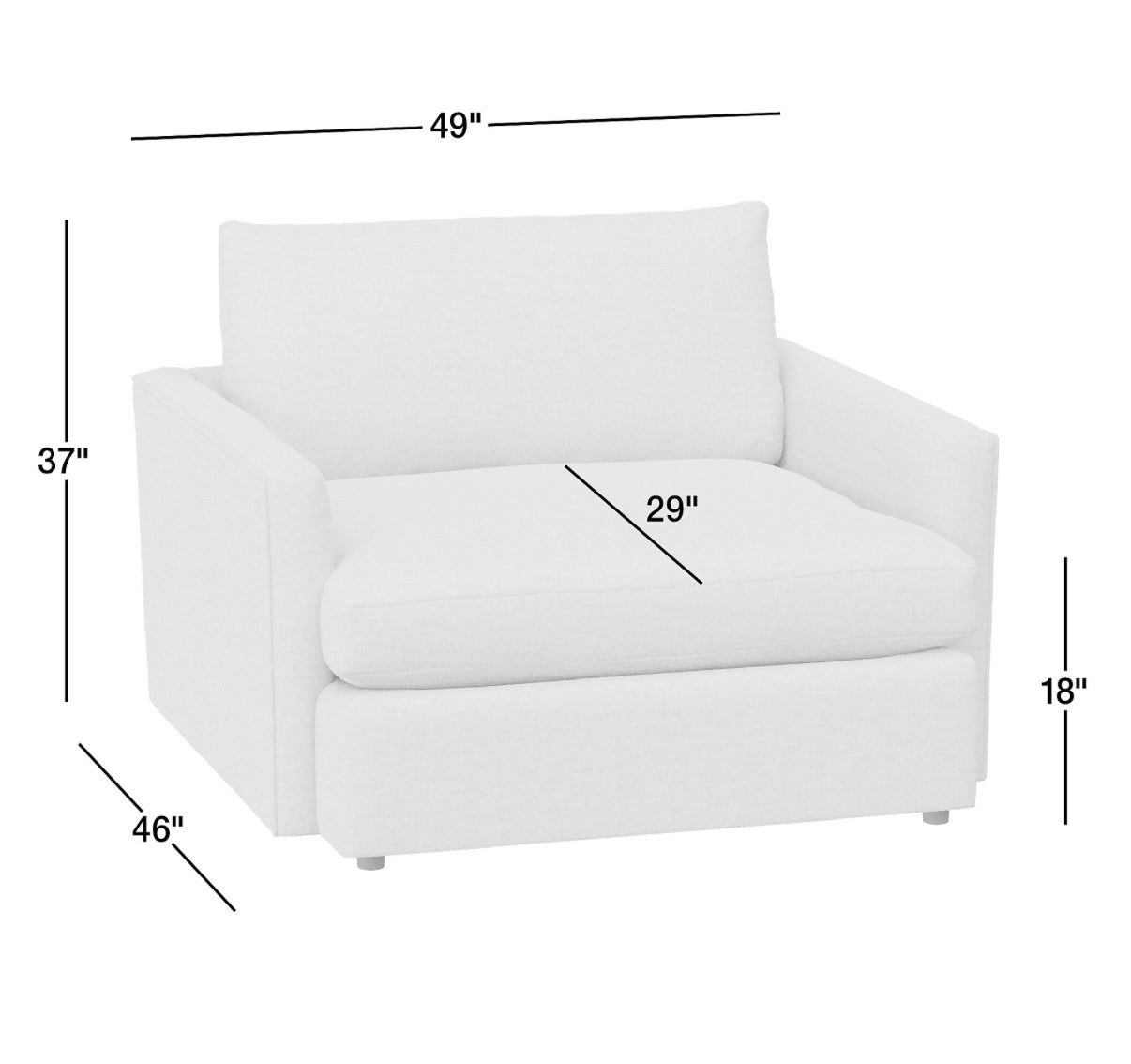 Crate & Barrel Lounge Deep 49” Chair & Half w/ Rolling Folding Table Ottoman in Taft Cement
