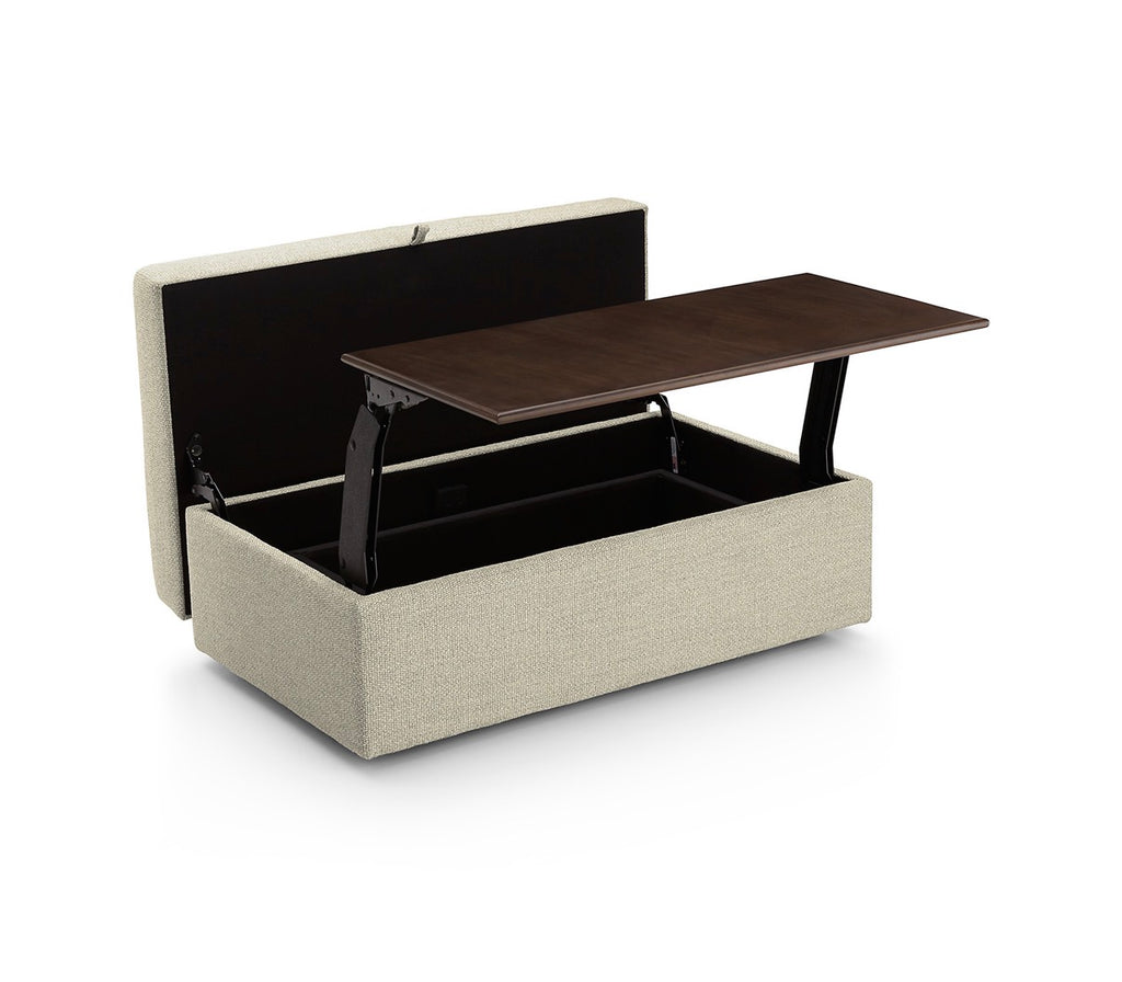Crate & Barrel Lounge Deep 49” Chair & Half w/ Rolling Folding Table Ottoman in Taft Cement
