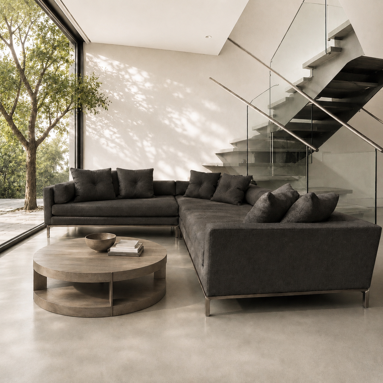 Restoration Hardware Cordoba 139” x 118” 3 Piece, XL wide Sofa Sectional, Heavy Down Blend Cushions in Charcoal Performance Linen Basketweave