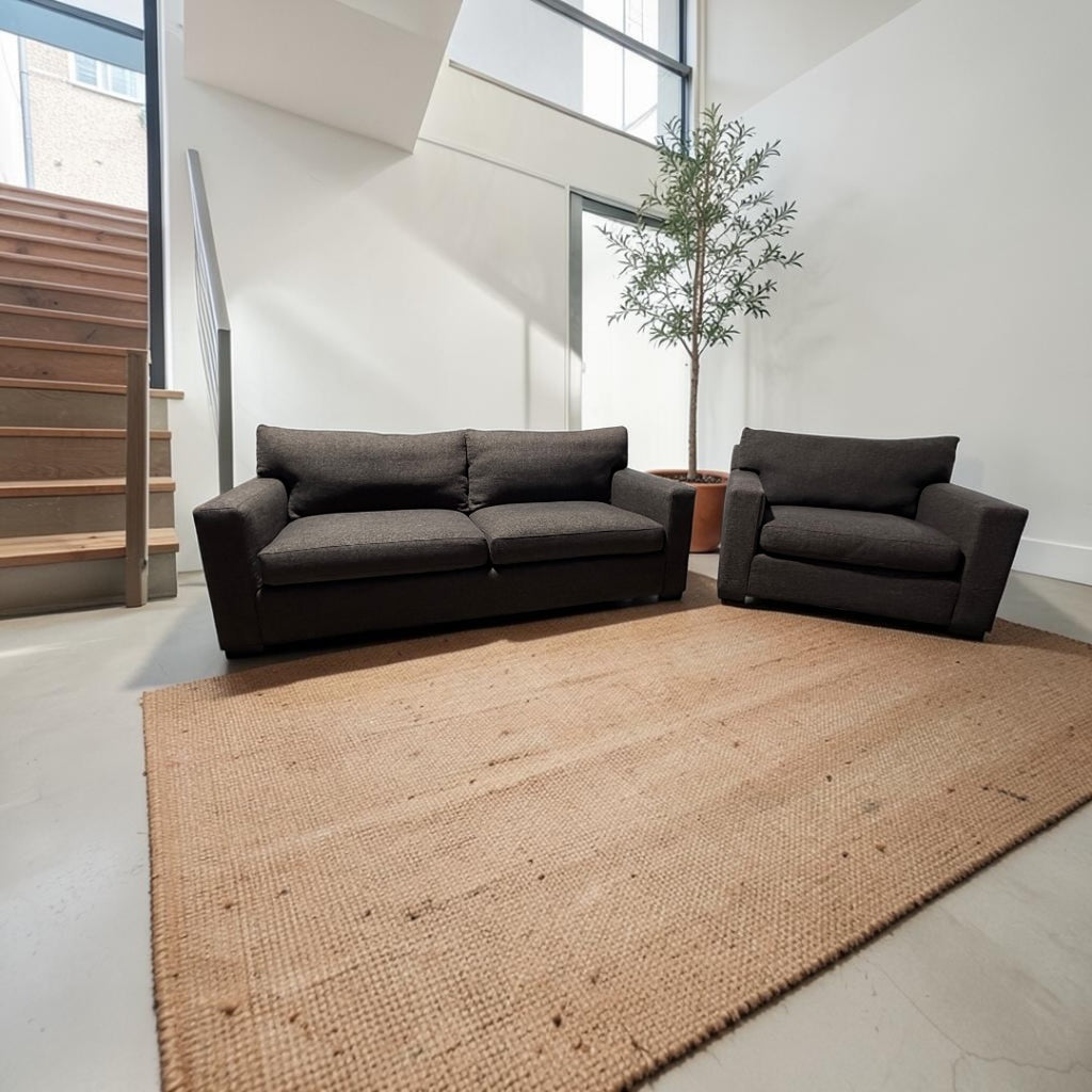 Crate & Barrel Axis 88" Sofa and Chair and a Half, Down Blend, Ascend Fabric in Pinecone