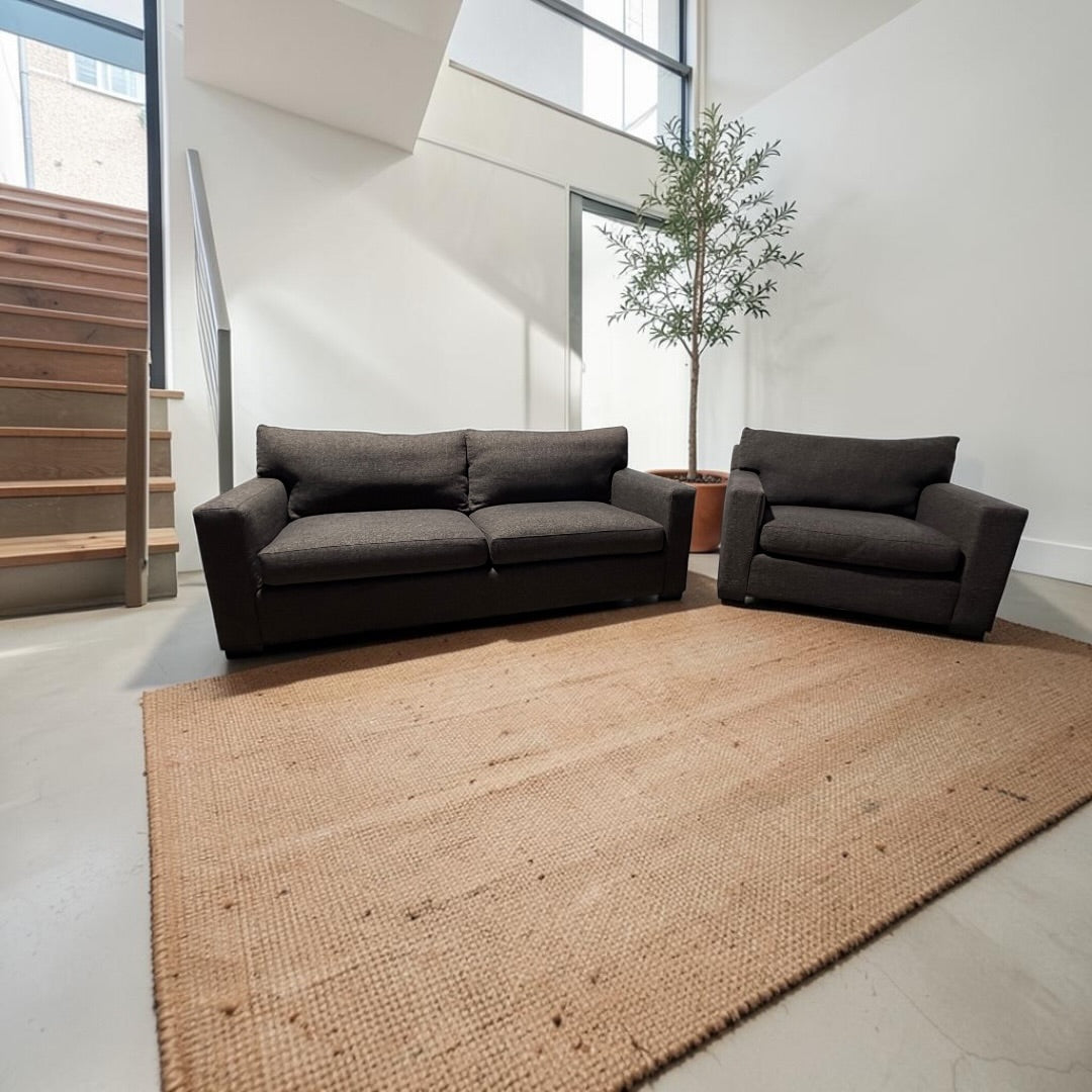 Crate & Barrel Axis 88" Sofa and Chair and a Half, Down Blend, Ascend Fabric in Pinecone