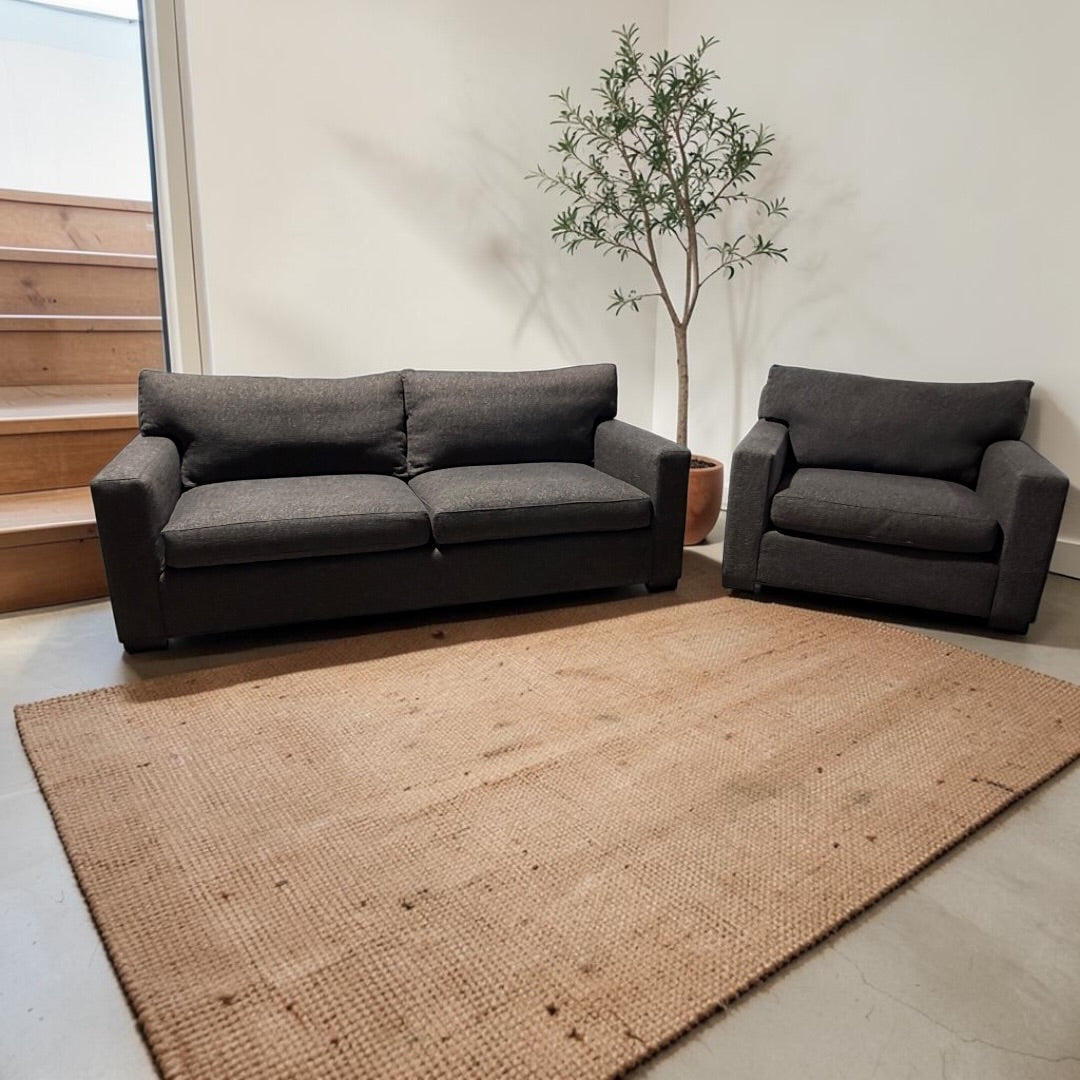 Crate & Barrel Axis 88" Sofa and Chair and a Half, Down Blend, Ascend Fabric in Pinecone