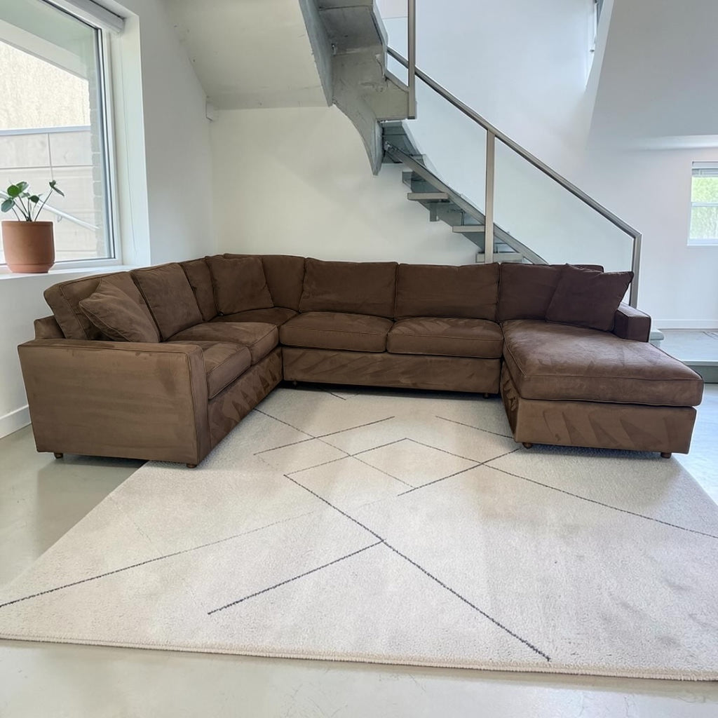 Room & Board York 136" 3 Piece U Shape Sofa Chaise Sectional Down Blend in Performance Mahogany Velvet