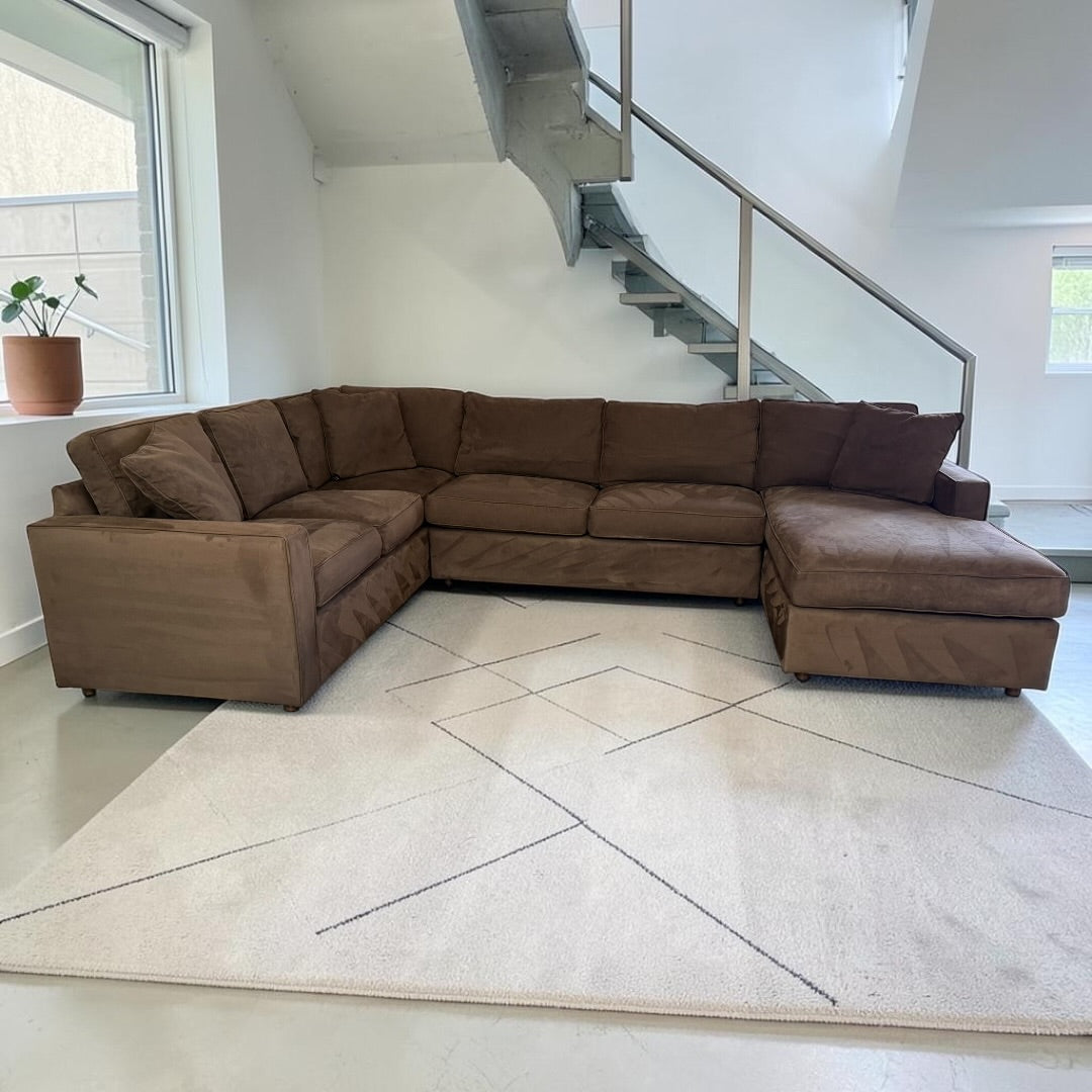 Room & Board York 136" 3 Piece U Shape Sofa Chaise Sectional Down Blend in Performance Mahogany Velvet