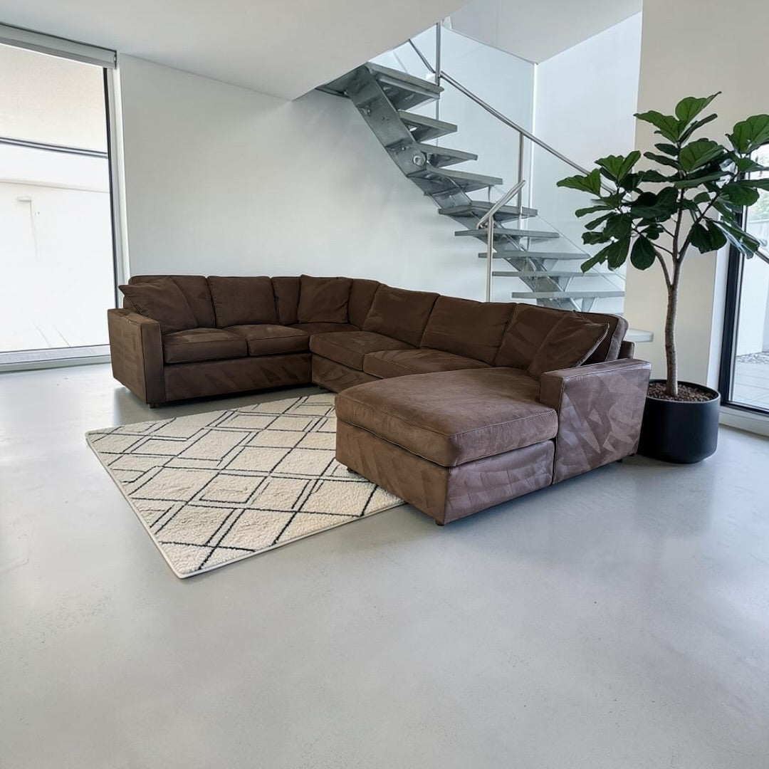 Room & Board York 136" 3 Piece U Shape Sofa Chaise Sectional Down Blend in Performance Mahogany Velvet