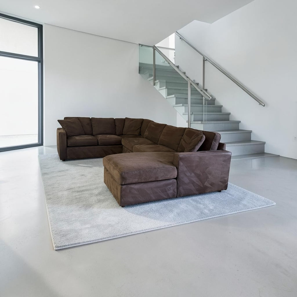 Room & Board York 136" 3 Piece U Shape Sofa Chaise Sectional Down Blend in Performance Mahogany Velvet