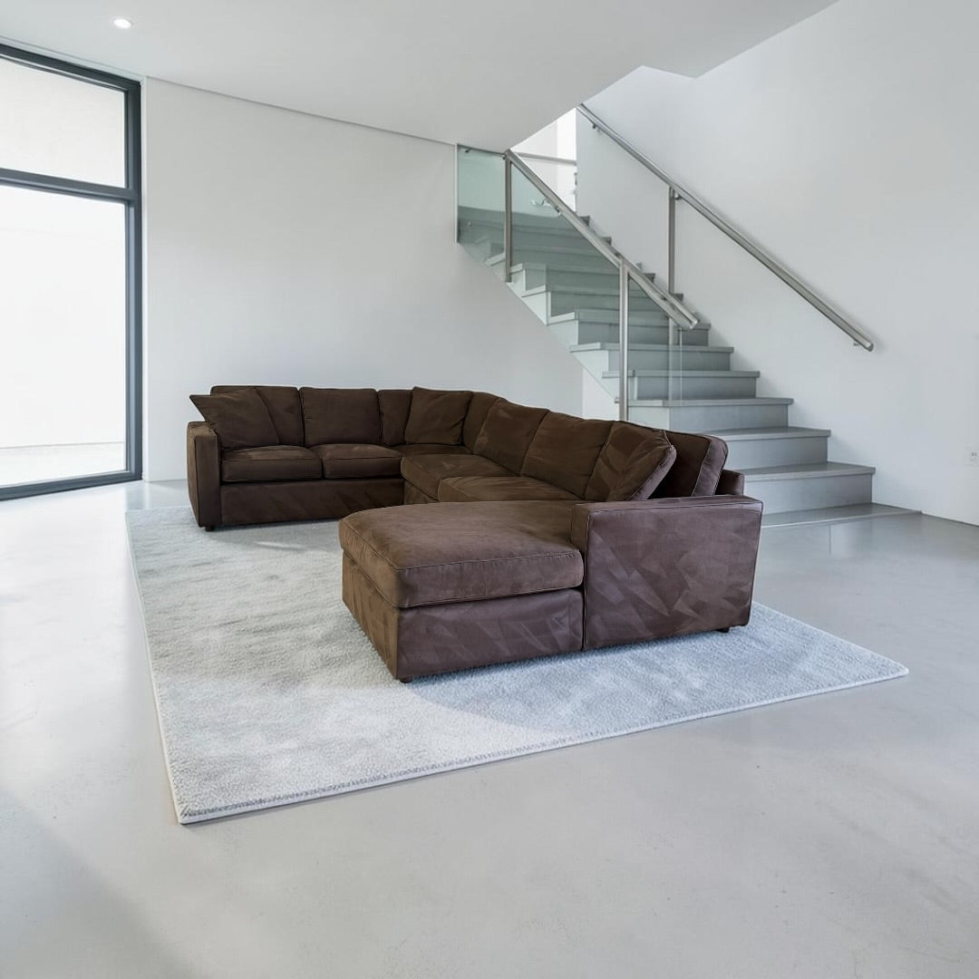 Room & Board York 136" 3 Piece U Shape Sofa Chaise Sectional Down Blend in Performance Mahogany Velvet