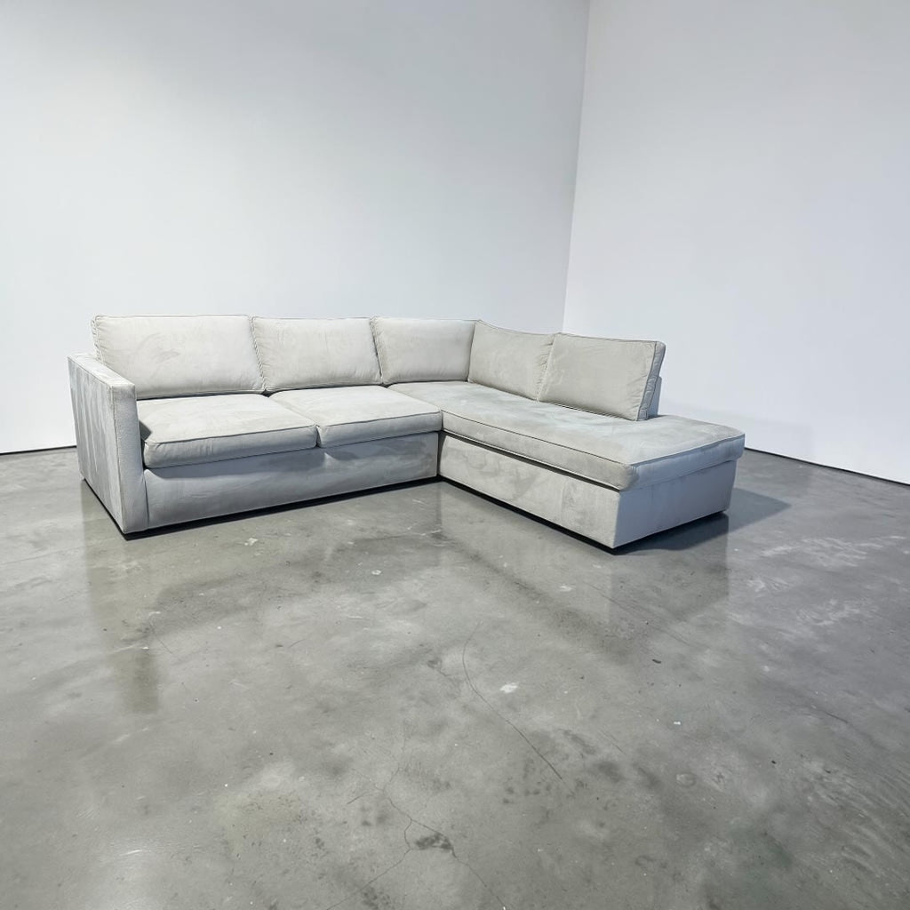 West Elm Harris 106” L Shape Sofa Chaise Sectional Down Blend in Stone Performance Velvet