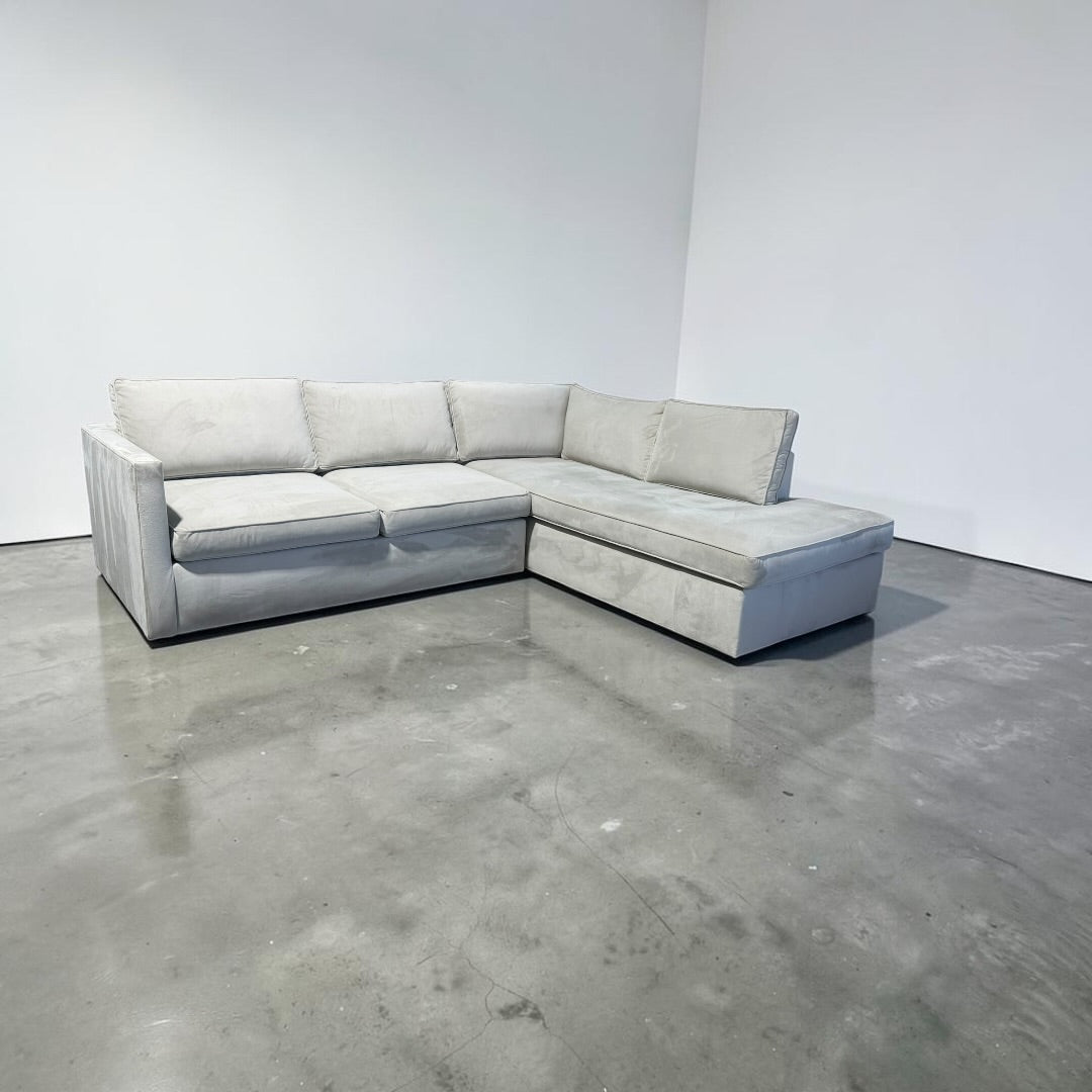 West Elm Harris 106” L Shape Sofa Chaise Sectional Down Blend in Stone Performance Velvet