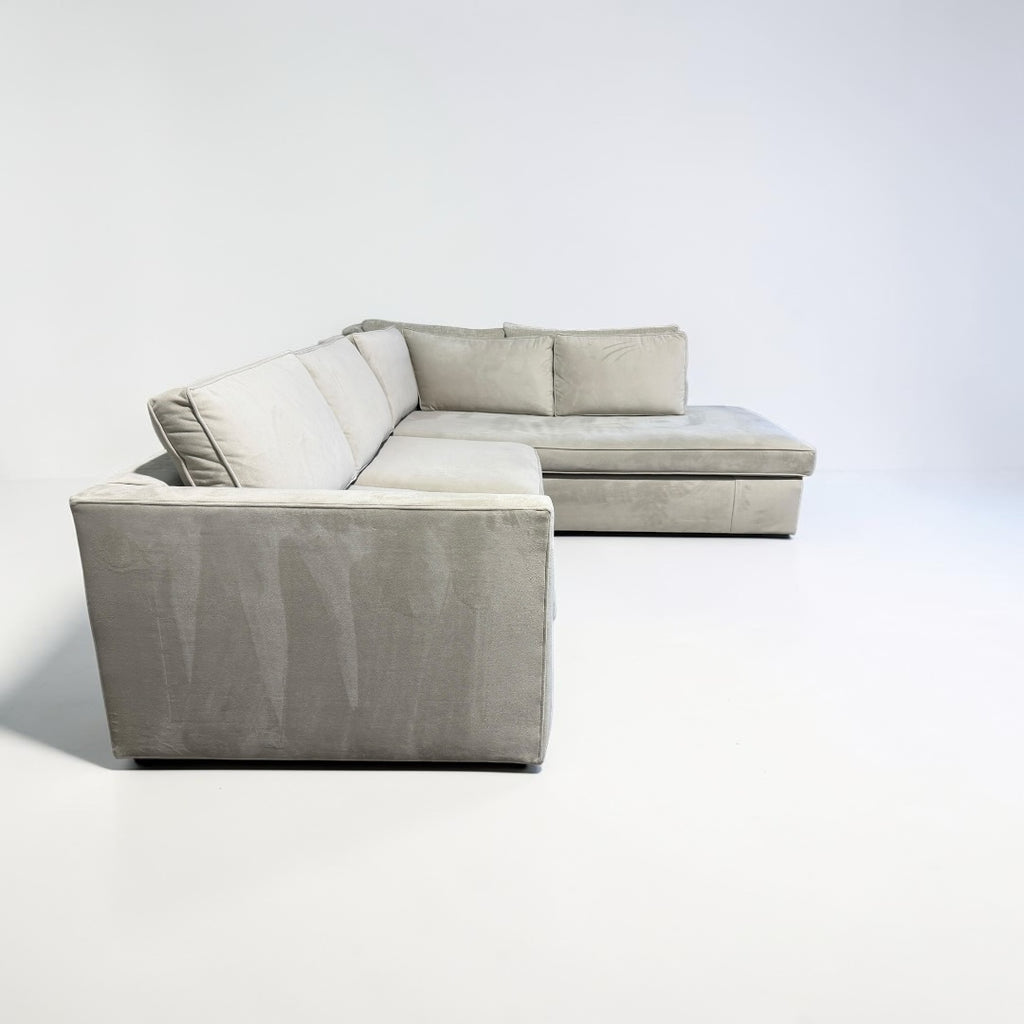 West Elm Harris 106” L Shape Sofa Chaise Sectional Down Blend in Stone Performance Velvet